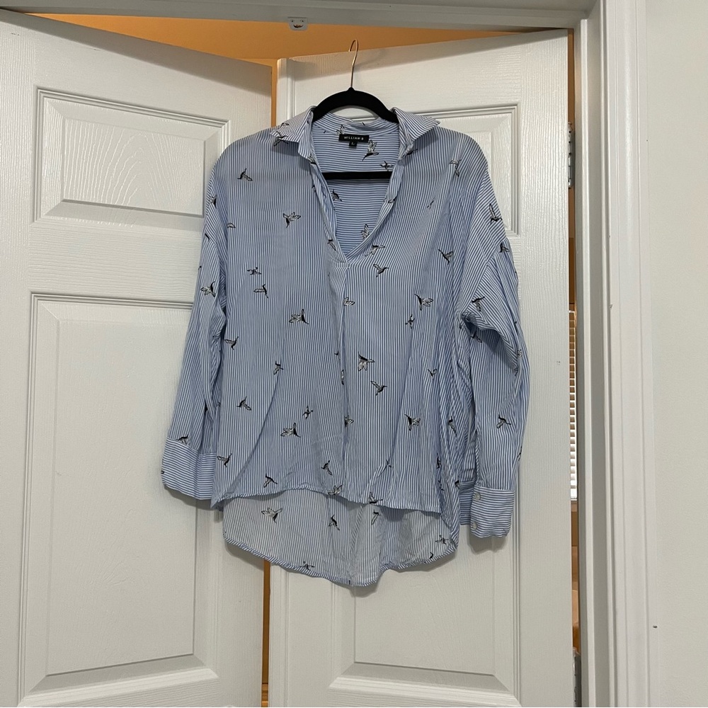 Hummingbird Print Long Sleeve Blouse